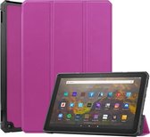 Voor Amazon Kindle Fire HD 10 2021 Custer Patroon Pure Kleur TPU Smart Tablet Holster met slaapfunctie & 3-voudige houder (paars)