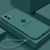 Straight Edge Maple Leaf Pattern TPU-beschermhoes met draagriem voor iPhone 11 Pro (donkergroen)