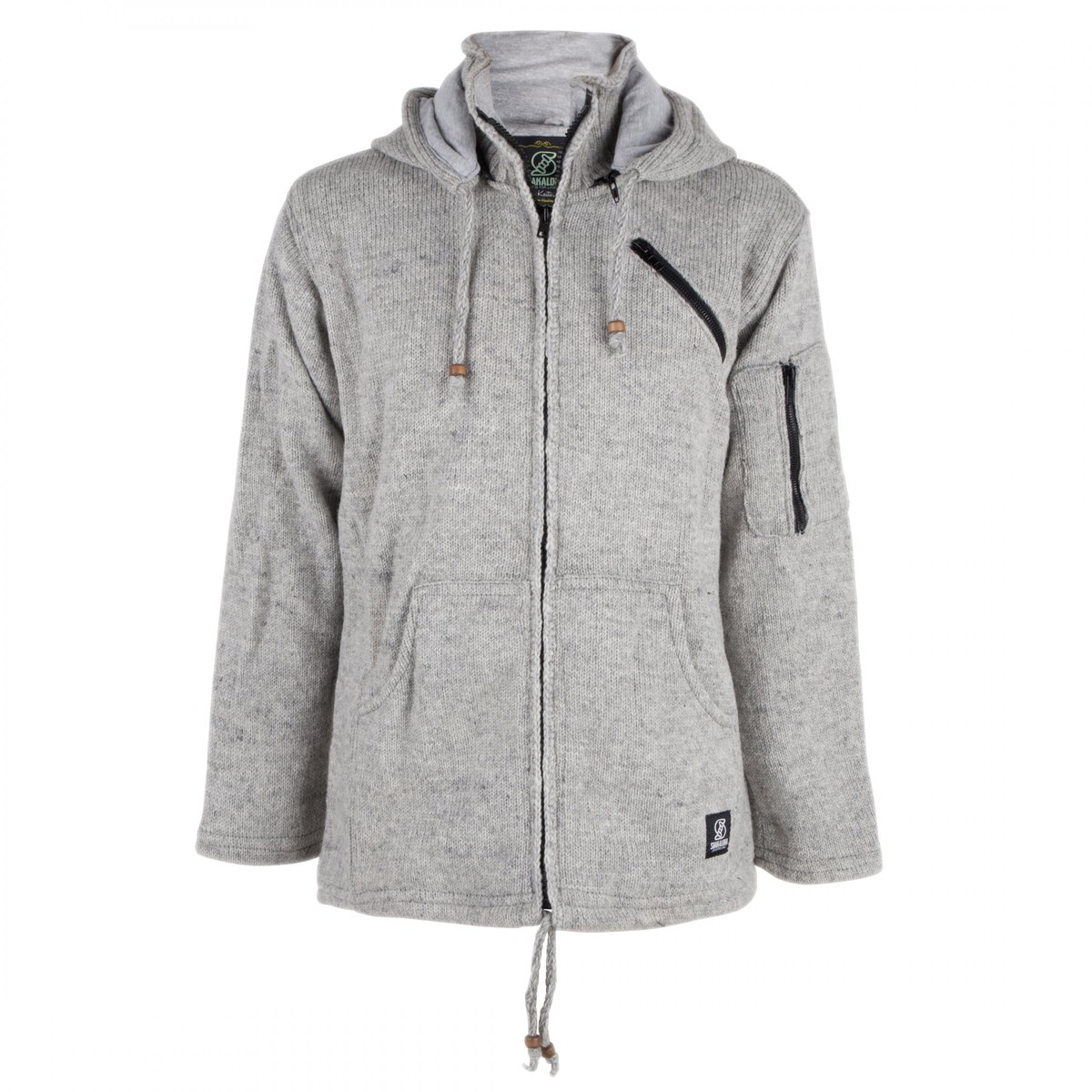 Gebreid Wollen Heren/Uni Vest van Schapenwol met Katoenen Voering en afneembare capuchon SHAKALOHA Cruiser Ziphood Grijs