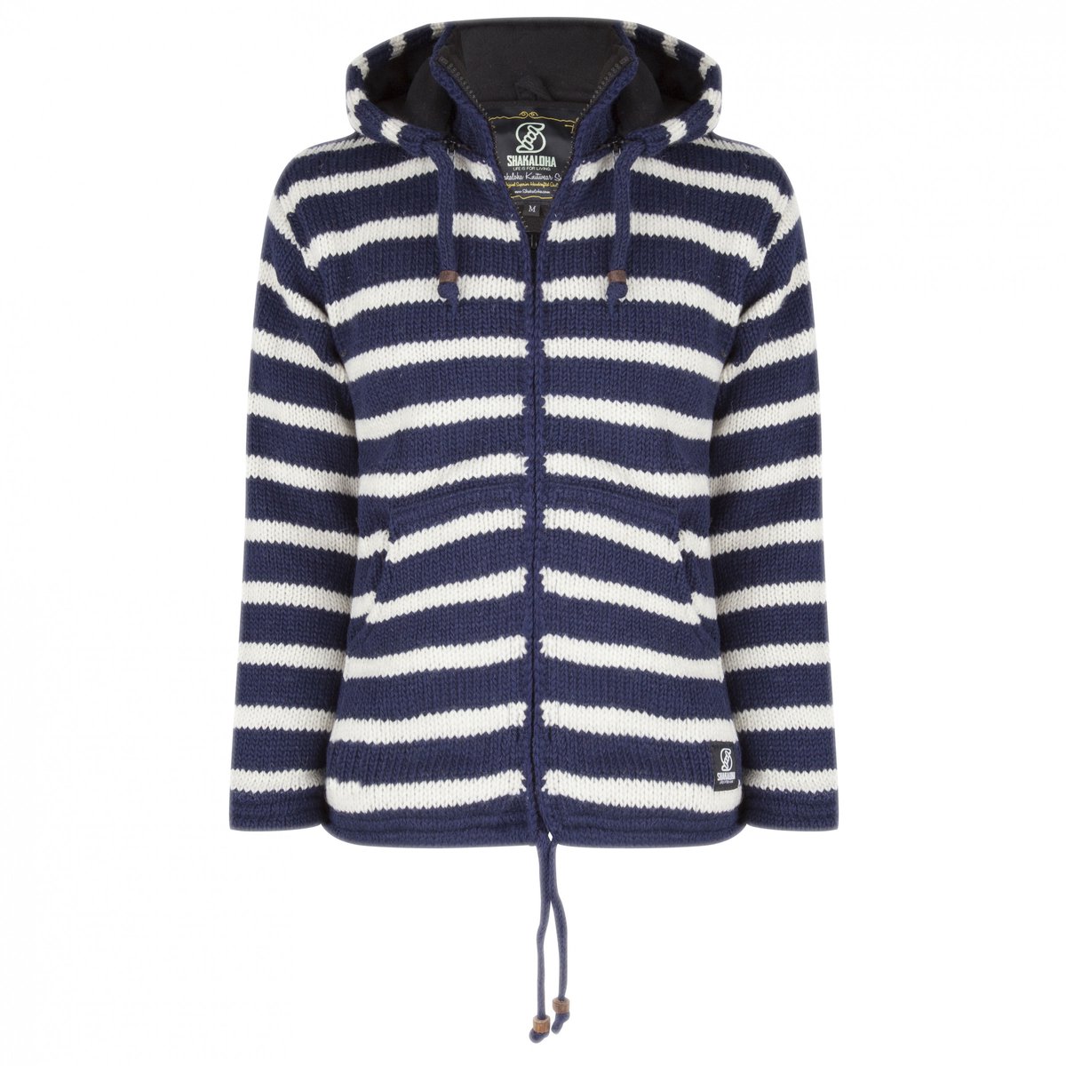 Gebreid Wollen Heren/Uni Vest van Schapenwol met Polyester Fleece voering en afneembare capuchon SHAKALOHA Split Ziphood Navywhite