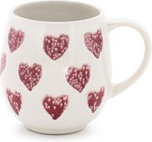 Mug / tasse - 35cl - rond - blanc avec coeurs rouges - peint à la main