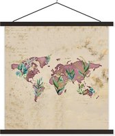 Affiche scolaire - Wereldkaart - Violet - Vintage - 60x60 cm - Lattes noires