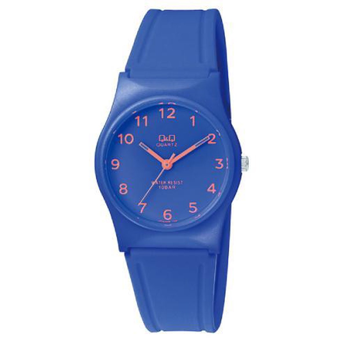 QQ VP34J066Y - Horloge - Sport - Analoog - Unisex - Plastic band - Rond - Cijfers - Kunststof - Blauw - Oranje