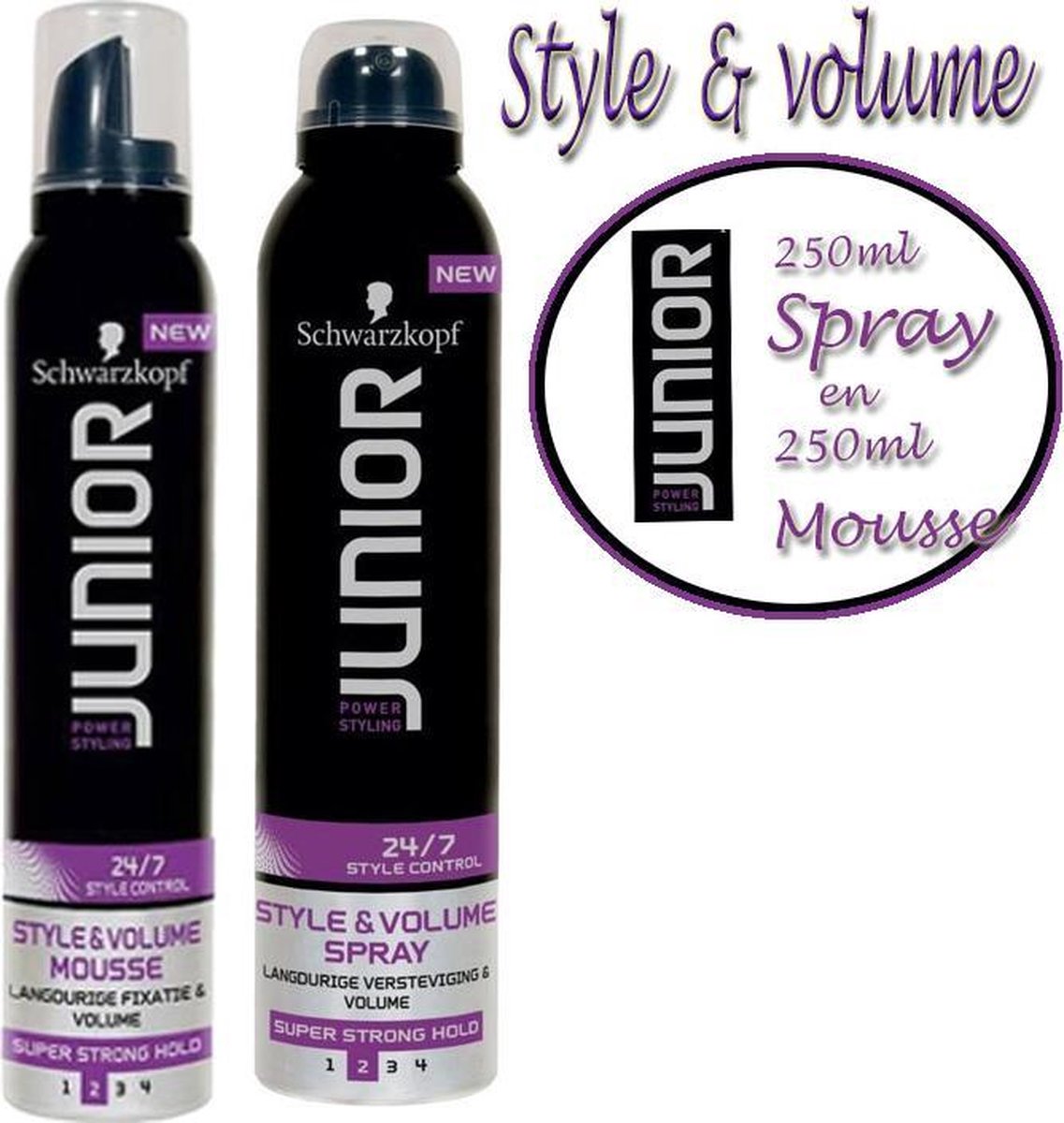 Duo pakket: Junior power Style & volume- Mousse 250ml - 2stuks