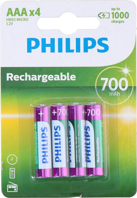 Philips Oplaadbare AAA Batterijen - 4 stuks - 700 mAh