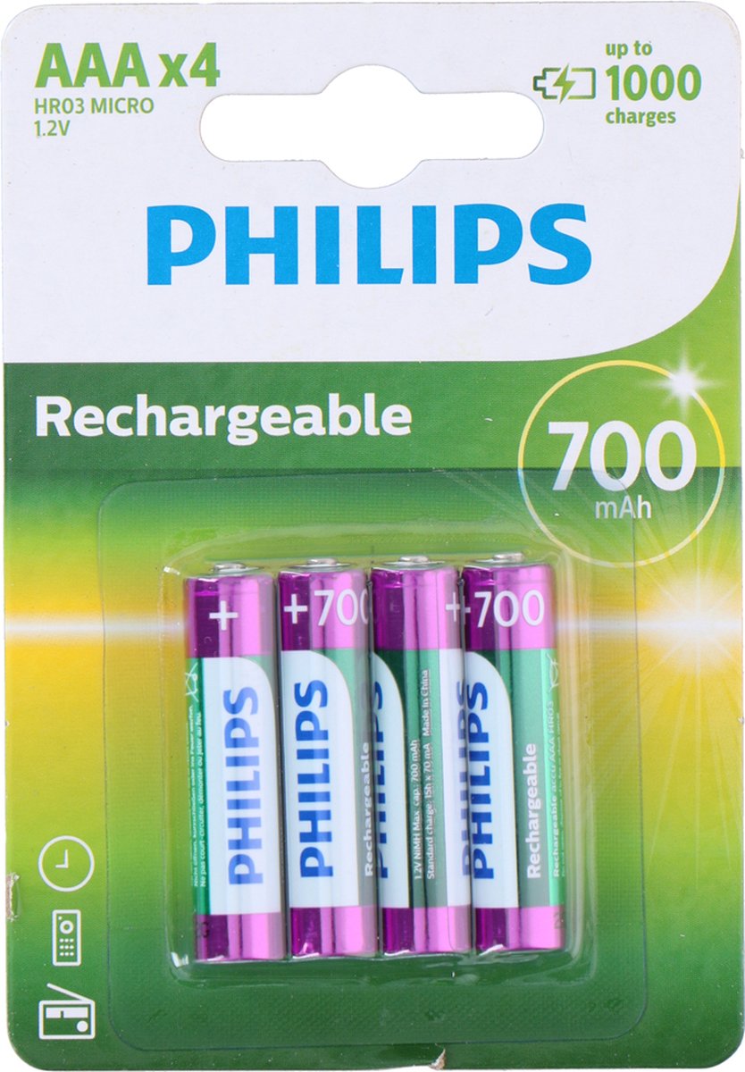 Philips Oplaadbare AAA Batterijen - 4 stuks - 700 mAh