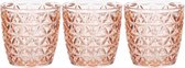 Set van 6x stuks theelichthouders/waxinelichthouders glas zalmroze 9 x 9 cm bloemen motief - Windlichtjes/kaarsenhouders