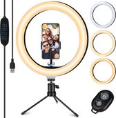ringlight met statief - ZINAPS Ring Light, 10,2 inch Ring licht met Tripod, selfie licht met 3500 K - 6500 K dimbare Bluetooth Receiver, 3 lichte kleuren en 10 Helderheid niveaus voor Youtube