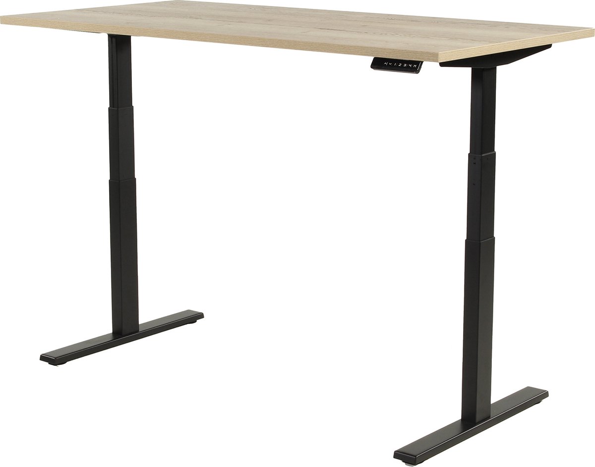Zit-sta bureau elektrisch verstelbaar - YOUP02 - Zwart frame - Licht eiken blad - 160x80cm