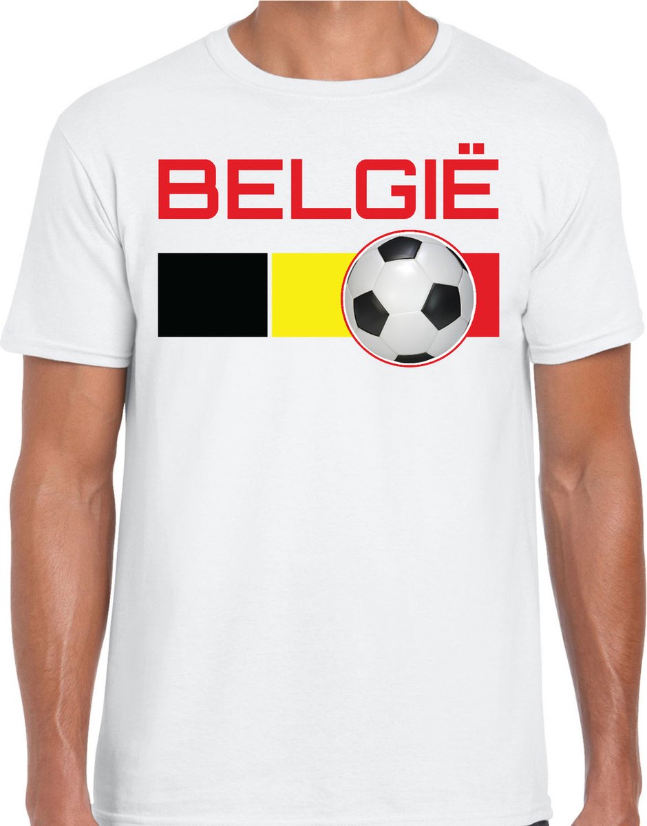 Belgie voetbal / landen t-shirt met voetbal en Belgische vlag - wit - heren - Belgie landen shirt / kleding - EK / WK / Voetbal shirts XL