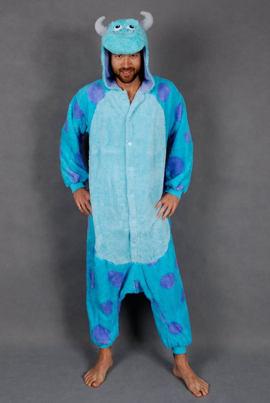 KIMU Onesie Sulley Blauwe Draak Pak - Maat L-XL - Dino Monster Kostuum Monsterpak Drakenpak Monsters Volwassenen Dames Heren Fleece Sully Huispak Carnaval Carnavalspak
