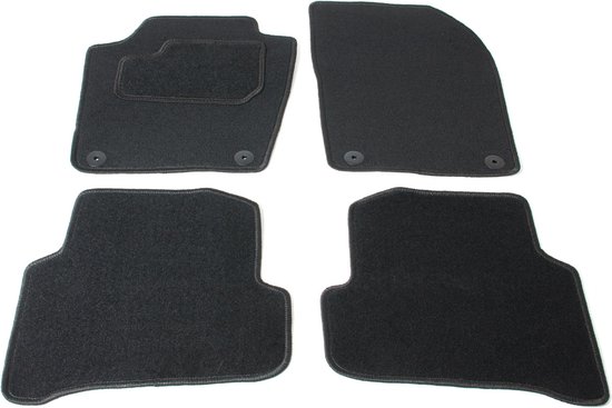 Ensemble de quatre tapis de voiture noirs pour Skoda Fabia 3, avec points de fixation.