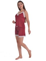 Dames Katoen Pyjama | 4-delige set | Katoen nachtkleding | Katoen nachthemd | Elegant Katoen Ochtendjas | Cadeau voor dames | Kleur: bordeaux | maat: M