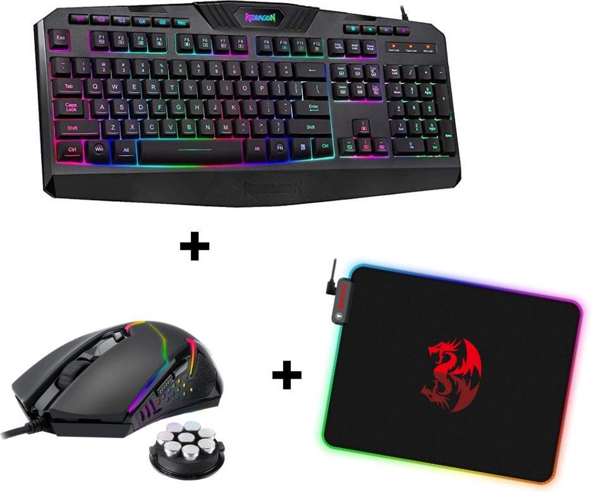 Redragon gaming set RGB | Toetsenbord, Gaming muis en muismat