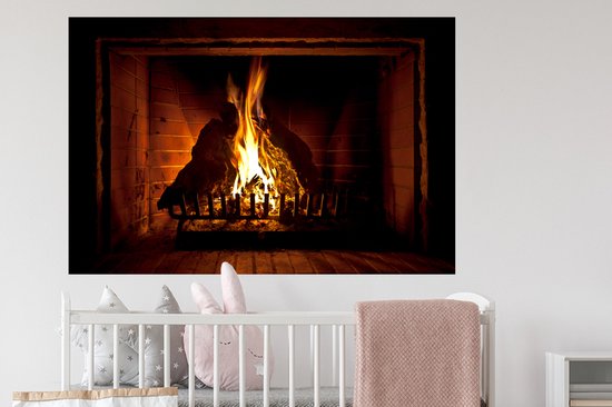 Sticker Muursticker Cheminées - Cheminée à hautes flammes - 120x80 cm - Film adhésif autocollant - Sticker mural repositionnable