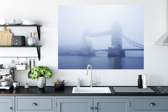 Stickers muraux - Film autocollant - Tower Bridge à Londres obscurci par le brouillard - 120x90 cm - Film adhésif - Stickers muraux Chambre d'enfant - Papier peint autocollant