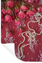 Muurstickers - Sticker Folie - Parelkettingen langs boeket met roze rozen - 80x120 cm - Plakfolie - Muurstickers Kinderkamer - Zelfklevend Behang - Zelfklevend behangpapier - Stickerfolie