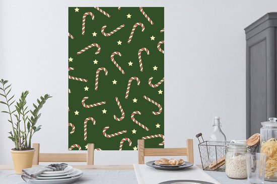 Stickers muraux - Noël - Canne en bonbon - Motif - 80x120 cm - Feuille adhésive