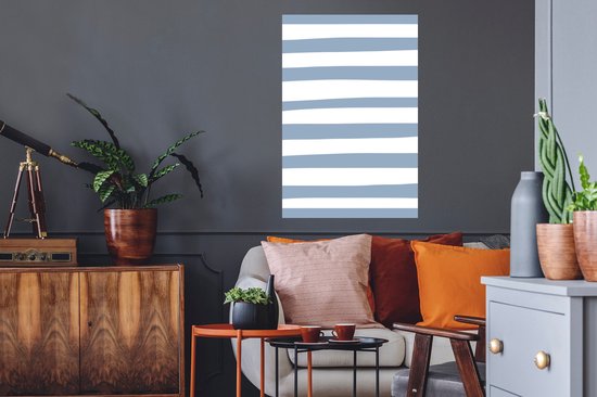 Sticker Muursticker Illustrations faites à la main 1 - Blauw avec fond rayé blanc - 60x90 cm - feuille autocollante - sticker mural repositionnable