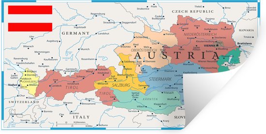 Muurstickers - Sticker Folie - Landkaart van Oostenrijk - 120x60 cm - Plakfolie - Muurstickers Kinderkamer - Zelfklevend Behang - Zelfklevend behangpapier - Stickerfolie