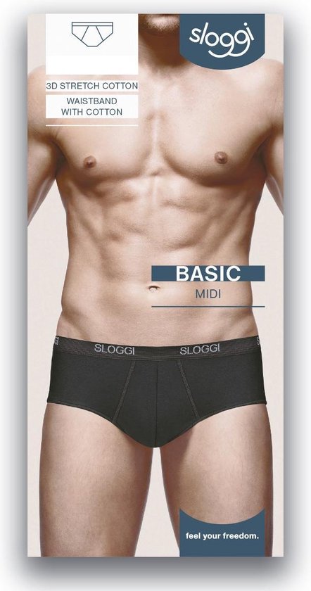 Zwarte Sloggi Basic midi slip met 3D stretch katoen en tailleband van katoen. "feel your freedom."