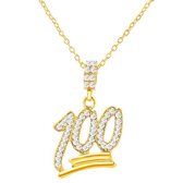 100 Emoji Hanger - Goud Kleurig met Diamantjes (Zirkonia) - Ketting Heren - Ketting Mannen - Ketting Dames - Valentijnsdag voor Mannen - Valentijn Cadeautje voor Hem - Valentijn Ca