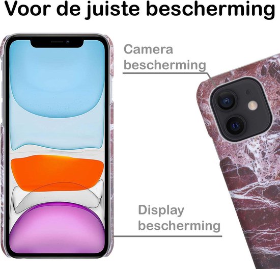 Coque iPhone 11 Marble Hardcover Fashion Case Sleeve - Coque iPhone 11 Marble Coque Rigide - Rouge x Wit