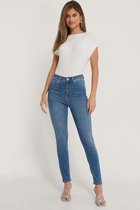 NA-KD Skinny High Waist Vrouwen Jeans - Mid Blue - Maat EU 34