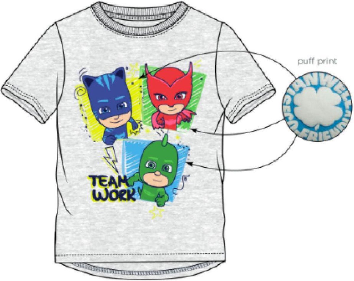 PJ Masks t-shirt - grijs - Maat 128 / 8 jaar