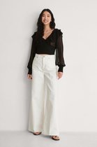 NA-KD Open Back Frill Vrouwen Blouse - Solid Black - Maat EU 38