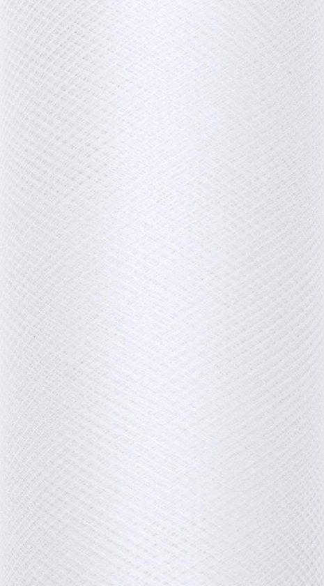 Detail van de fijne rasterstructuur van witte tule.