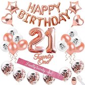 21 jaar Verjaardag Versiering - Rosé Goud Versiering - Compleet pakket 27 stuks - Helium, Latex & Feest Ballonnen