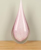 Glassculptuur NZS-1025, glazen druppel roze/wit, glasdruppel, glaskunst