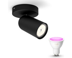 Philips Hue Pongee Opbouwspot (Zwart) - Wit en Gekleurd Licht - Wandspot of Plafondspot met 1…