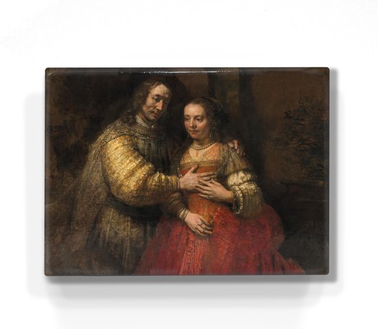 Schilderij - Het Joodse Bruidje - Rembrandt van Rijn, - 26 x 19,5 cm - Niet van echt te onderscheiden handgelakt schilderijtje op hout - Mooier dan een print op canvas.