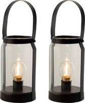 LED lantaarn Ø 11x17cm Zwart - set 2 stuks