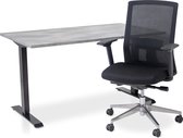 Zit-sta bureau elektrisch verstelbaar + ERGO Bureaustoel | ARBO EASY Thuiswerkset | frame bureau zwart - bureaublad betonlook | 160x80 cm