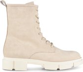 PS Poelman Dames - LYNN Nude Nubuck Suède Leren Veterlaarzen met Ritssluititng - Licht Beige Taupe- Maat 38