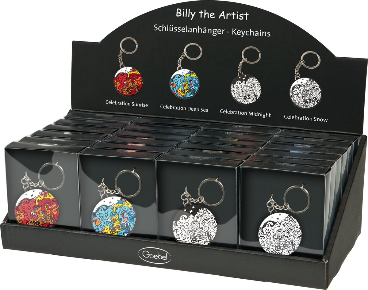 Goebel - Billy the Artist | Display Sleutelhangers Rond | 4 soorten - 24 stuks