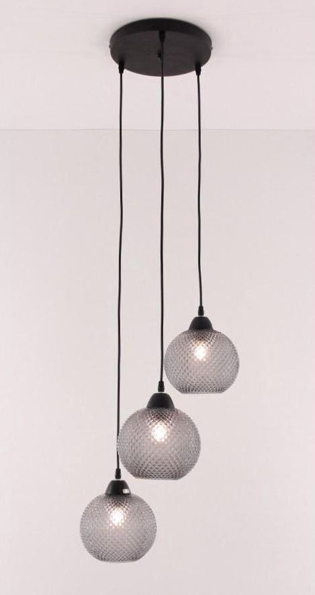 Nova Luce Porto hanglamp - rond - 3xE27 - 3 hangers rookglas geribbeld