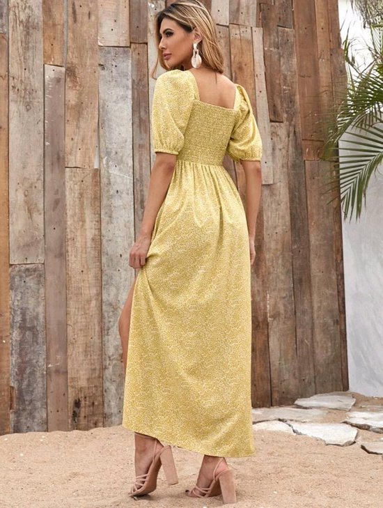 MKL - Dames lange zomerjurk - Kleur Mosterd geel - Franse Mode, - Lente/  Zomer -... | bol.com