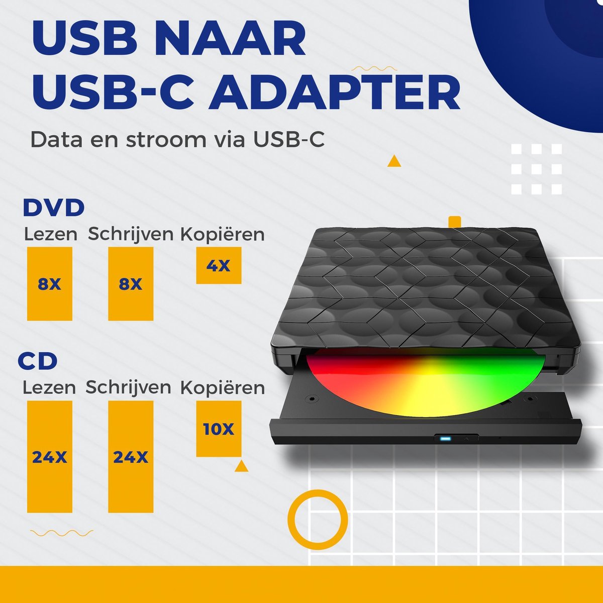 Draagbare Externe DVD en CD Speler voor Laptop - USB naar USB-C Adapter -  Geschikt... | bol.com