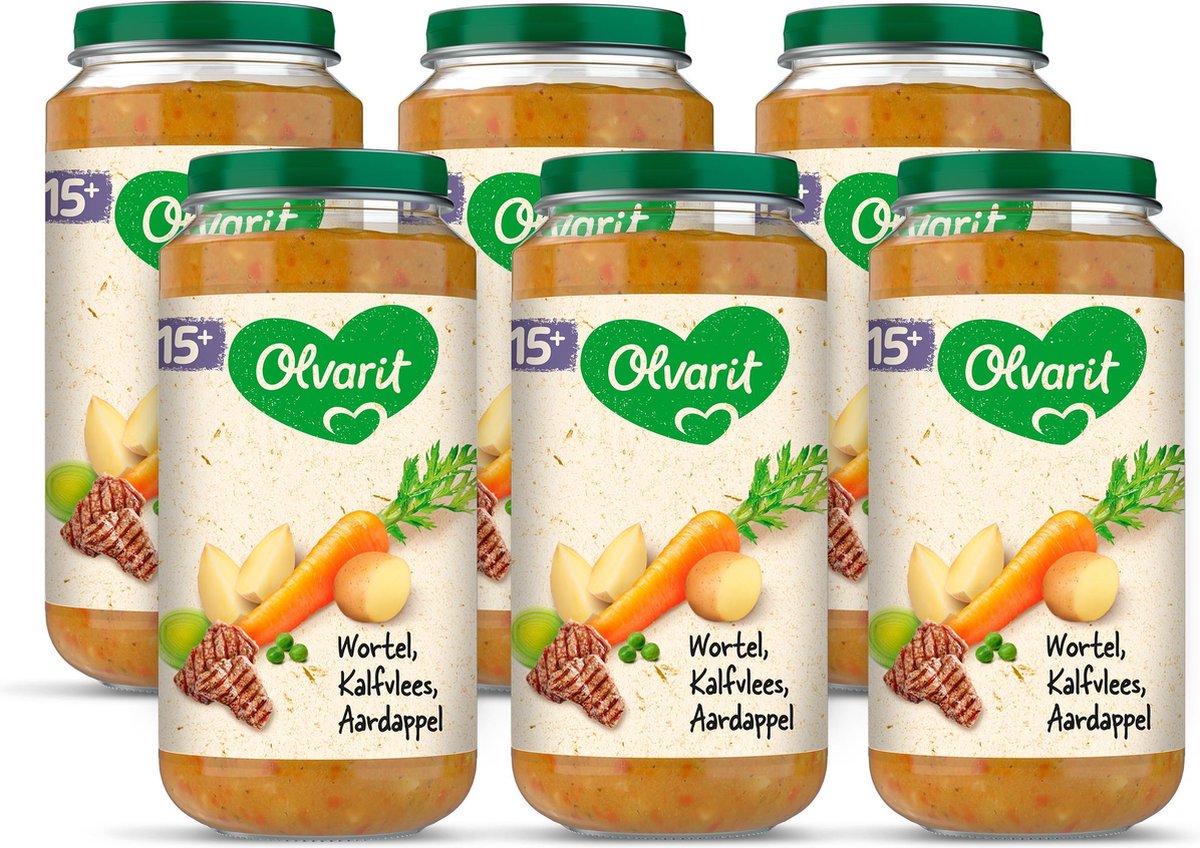 Goedkoopste Olvarit Babymaaltijd 15 Maanden – Wortel Kalfsvlees Aardappel – 6 x 250g