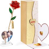 Gouden Roos | Vergulde Roos, met 1 Fotolijst, 1 Wenskaart - Valentijn Cadeau | Valentine Gift | Valentijn Decoratie, Moederdag Cadeau | Mothers Day Gift, Cadeau voor Haar Vrouwen V