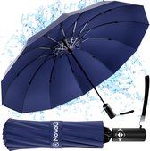 NovaQ Storm Paraplu Opvouwbaar - Marine Blauw - Polsband - Automatisch Uitklapbaar - Tot 100km p/u Windproof - 110 cm - 12 Panelen
