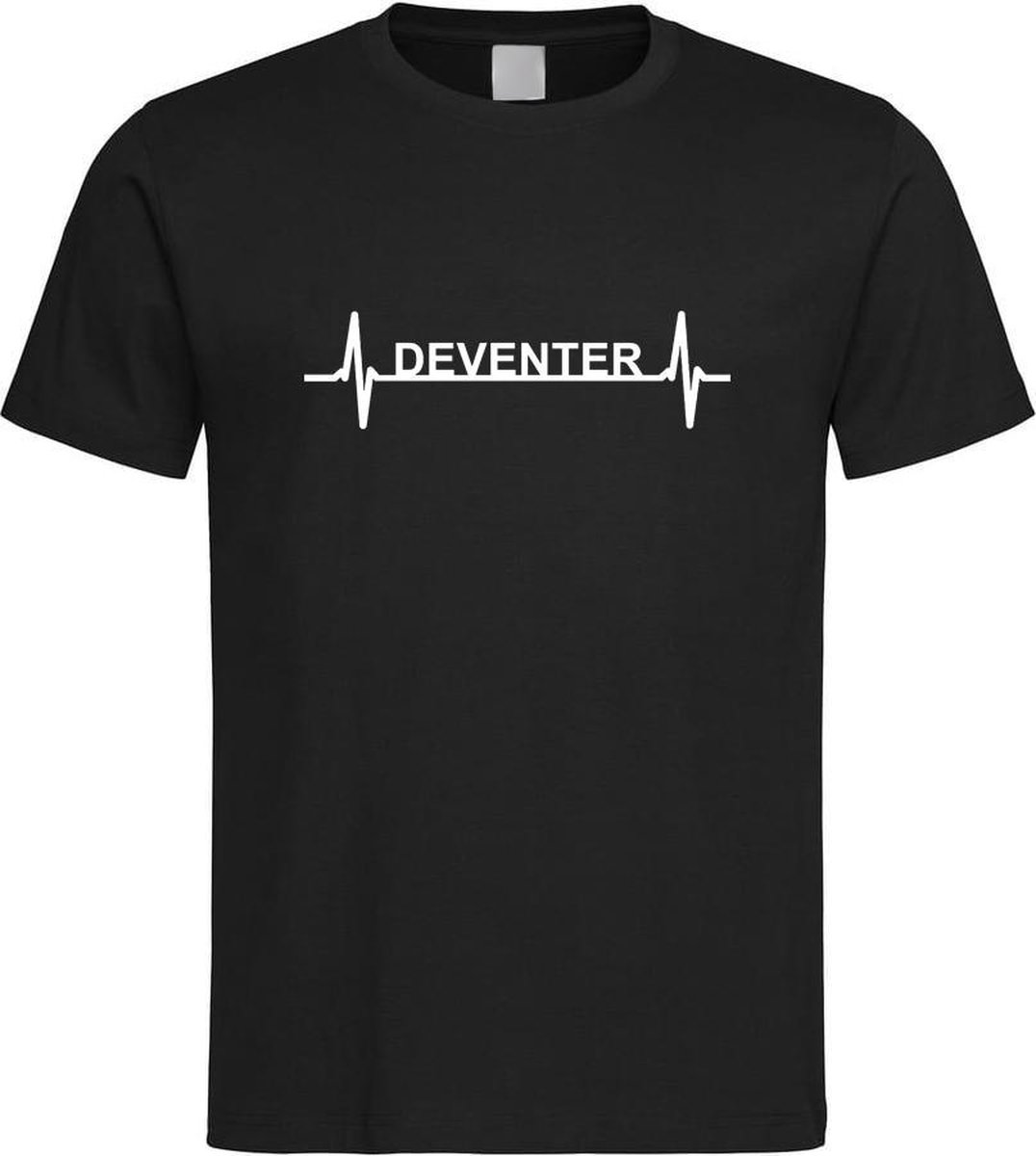 Zwart T-Shirt met “ Deventer hartslag “ print Wit Size S