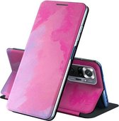 Voor Samsung Galaxy A51 5G Spanning Aquarel Patroon Huid Voelen Magnetische Horizontale Flip PU Lederen Case met Houder (Paars)