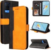 Voor OPPO A54 4G Zakelijke Stiksels-Kleur Horizontale Flip PU Lederen Case met Houder & Kaartsleuven & Fotolijst & Lanyard (Oranje)