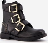 Groot leren meisjes biker boots - Zwart - Maat 29 - Echt leer