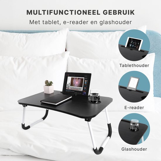 Laptoptafel - Laptopstandaard - Schoottafel - Bedtafel - MDF Hout - Zwart - 60x40x28 cm - s.old